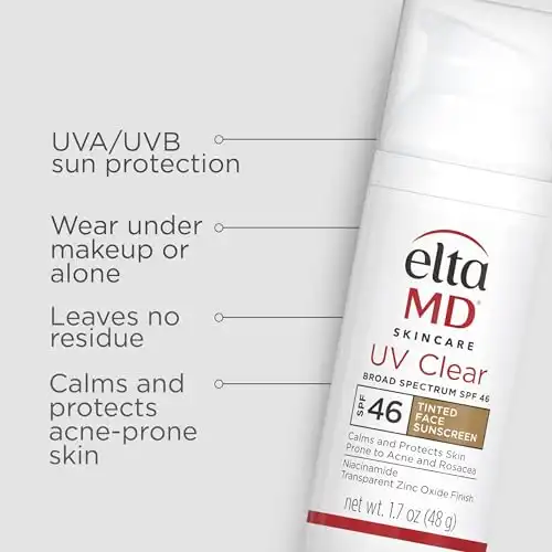 EltaMD UV Clear Tinted Face Sunscreen, SPF 46 Oil Free Sunscreen with Zinc Oxide, Protects and Calms Sensitive Skin and Acne-Prone Skin, Lightweight, Tinted, Dermatologist Recommended, 1.7 oz Pump