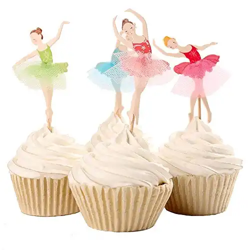 Joinor Set of 24 Pieces Cute Ballet Dancer Girls Fairy Peri Dessert Muffin Cupcake Toppers for Picnic Wedding Baby Shower Birthday Party Server