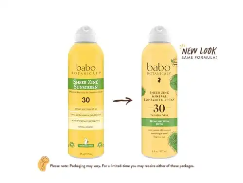 Babo Botanicals Sheer Zinc Continuous Sunscreen Spray SPF30 - Natural Zinc Oxide - Extra Sensitive Skin - Water Resistant - Vegan - Fragrance-Free - Air-Powered Spray - For all ages