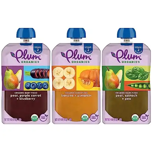 Plum Organics Stage 2 Organic Baby Food - Fruit and Veggie Variety Pack - 4 oz Pouch (Pack of 18) - Organic Fruit and Vegetable Baby Food Pouch