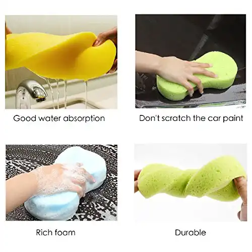 Car Wash Sponges 5pcs Mix Colors Cleaning Scrubber Handy Multi Functional Washing Sponges for Kitchen with Vacuum Compressed Packing