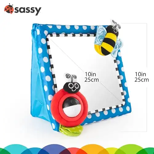 Sassy Tummy Time Floor Mirror | Developmental Baby Toy | Newborn Essential for Tummy Time | Great Shower Gift, Blue, 10 Inch (Pack of 1)