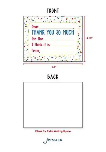 Jot & Mark Thank You Notes for Kids 20 Flat Cards with Self-Sealing Envelopes Included