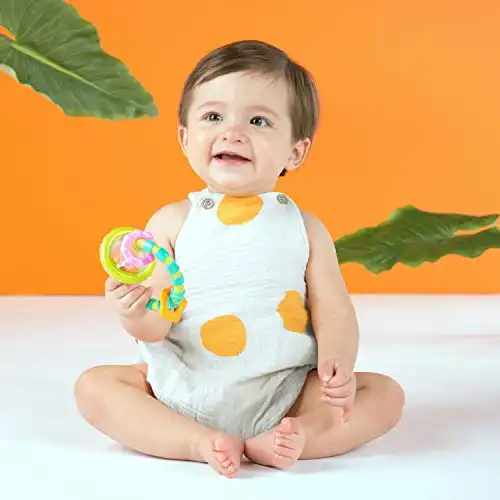 Bright Starts Grab & Spin Baby Rattle & BPA-Free Teether Toy, Ages 3 Months+