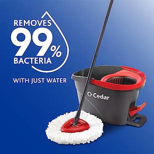 O-Cedar EasyWring Microfiber Spin Mop, Bucket Floor Cleaning System, Red, Gray