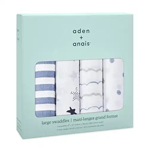 aden + anais Swaddle Blanket, Boutique Muslin Blankets for Girls & Boys, Baby Receiving Swaddles, Ideal Newborn & Infant Swaddling Set, Perfect Shower Gifts, 4 Pack, Rock Star